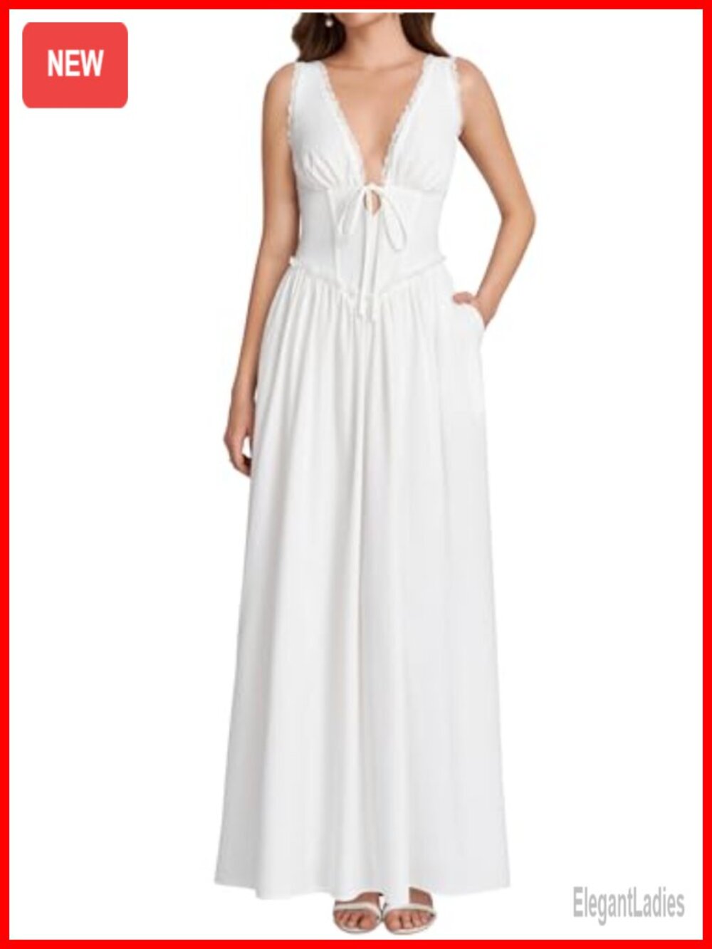 Women Floral Corset Maxi Dress Lace V-Neck A-Line Sleeveless
